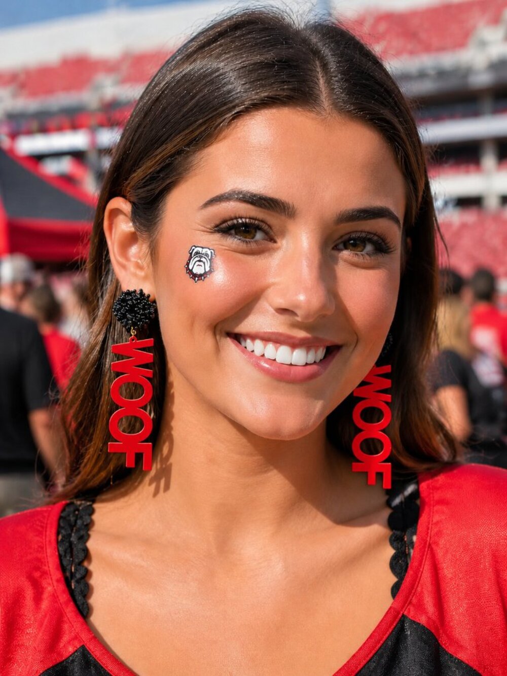 UGA University of Georgia Bulldogs WOOF Bead Acrylic Football Team Word Earrings